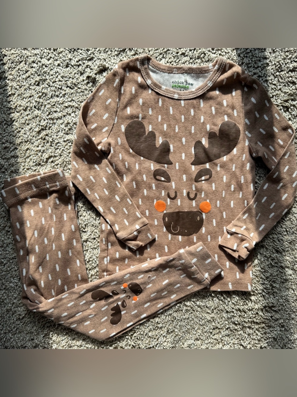 Chick Pea Pajamas Reindeer 2T Brown Cotton Pajama Set